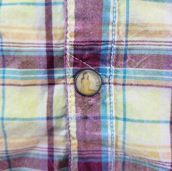 Guess Yellow Plaid Collared Button Up Shirt - Picture 3 of 10